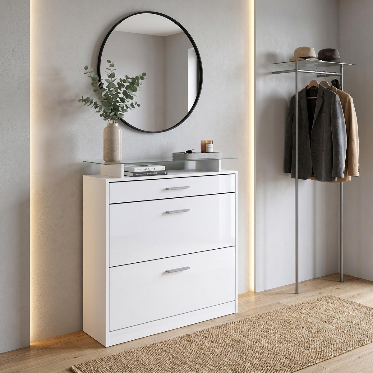 SCHUHSCHRANK Loret Front in Weiß matt - Weiß, Holzwerkstoff (89/104/23cm) - Vladon