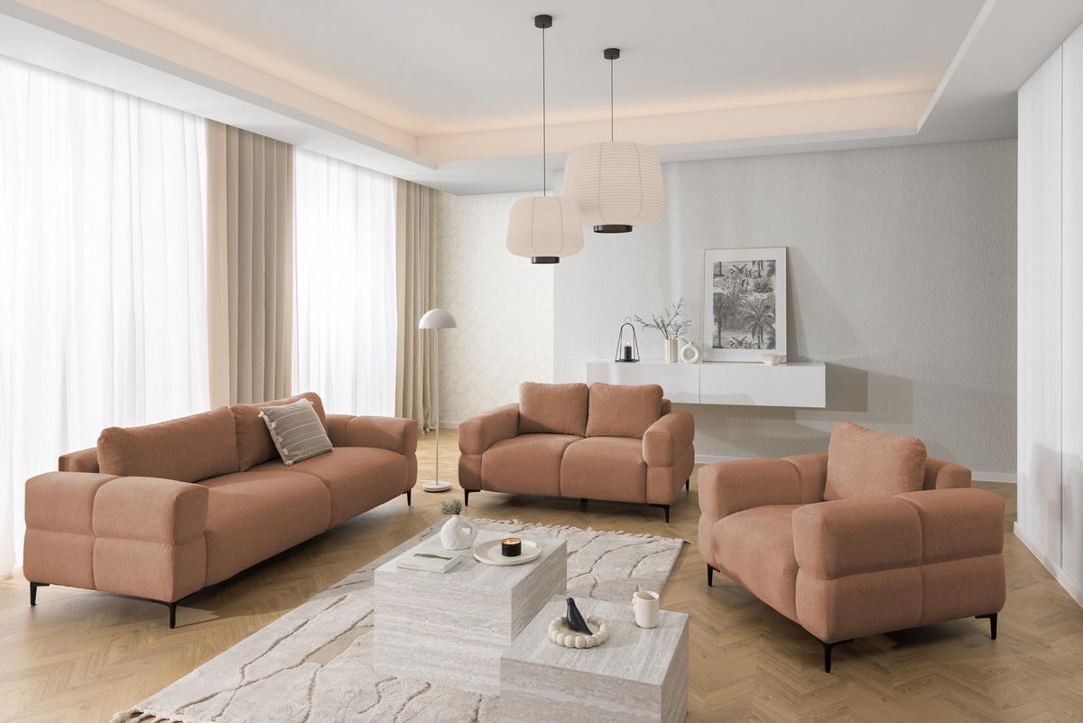 SESSEL Cardea in Bubble-Optik aus weichem Terrakotta Strukturstoff mit hohem Sitzkomfort - Terracotta/Schwarz, Holz/Textil (102/80/97cm) - S-Style Möbel