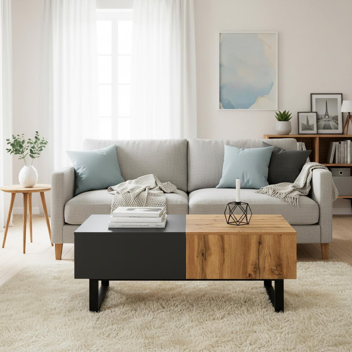 COUCHTISCH ausziehbar in Holz & Anthrazit - Dunkelbraun, Holzwerkstoff (55/100/40cm) - Urban Meuble