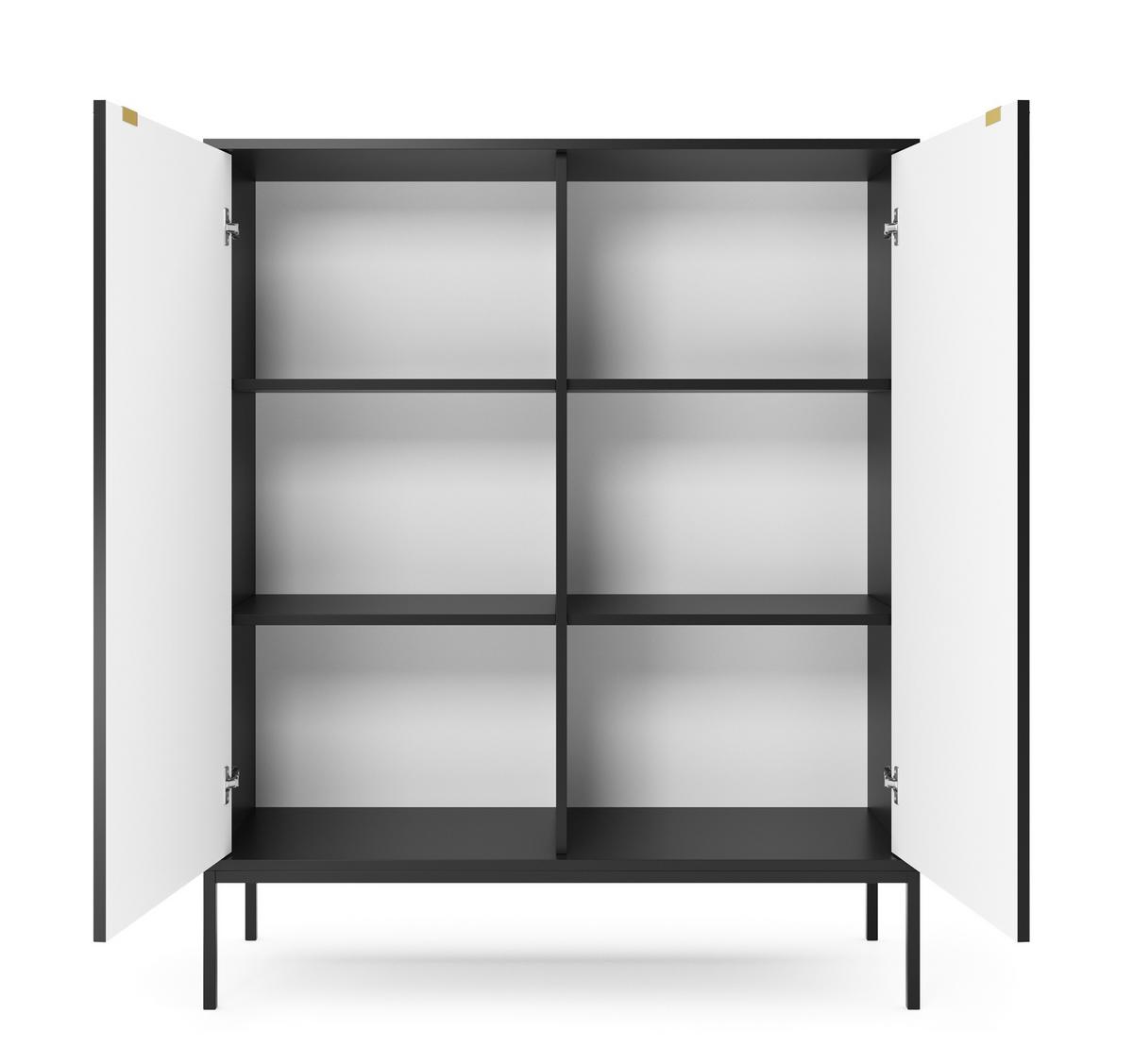 SIDEBOARD Eternas 2T Schwarz 104/125/39 cm – schwarze Füße, mit geriffelten Fronten - Schwarz, Holzwerkstoff (104/125/39cm) - AX Living