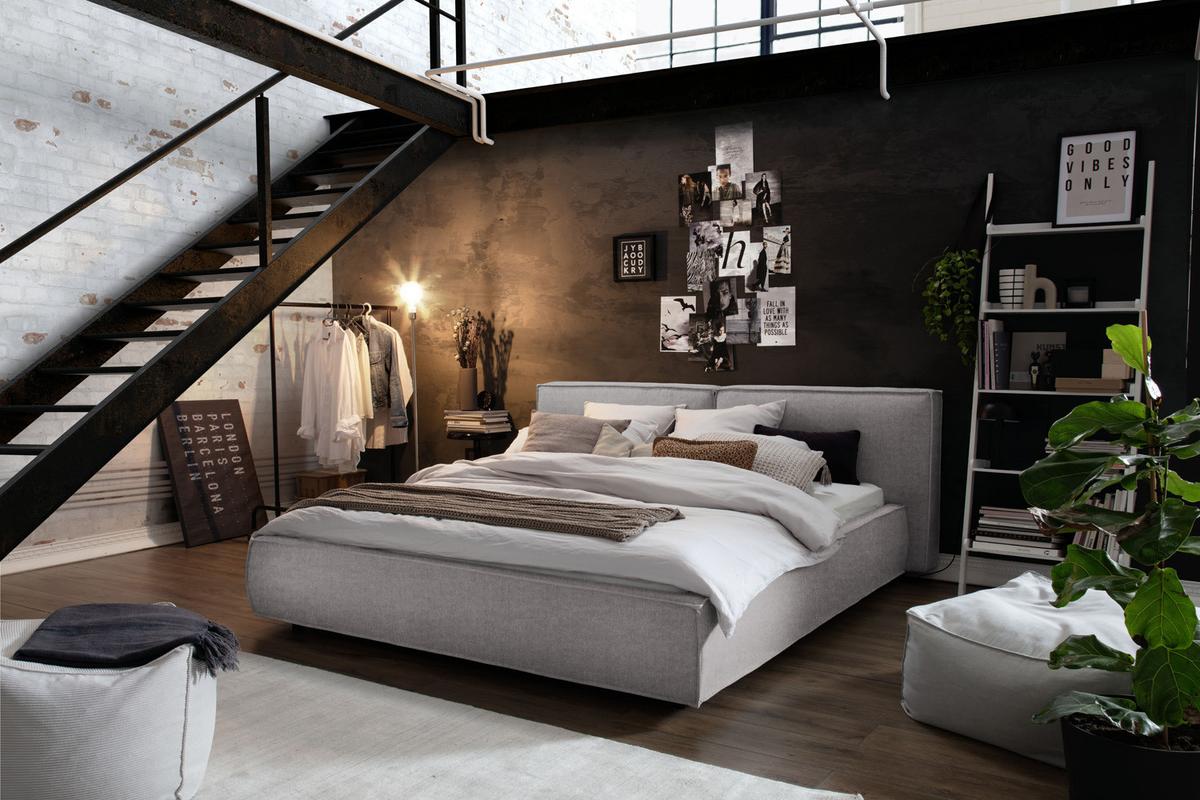 POLSTERBETT CARLO Grau Flachgewebe - Grau, Textil (160/200cm) - KAWOLA