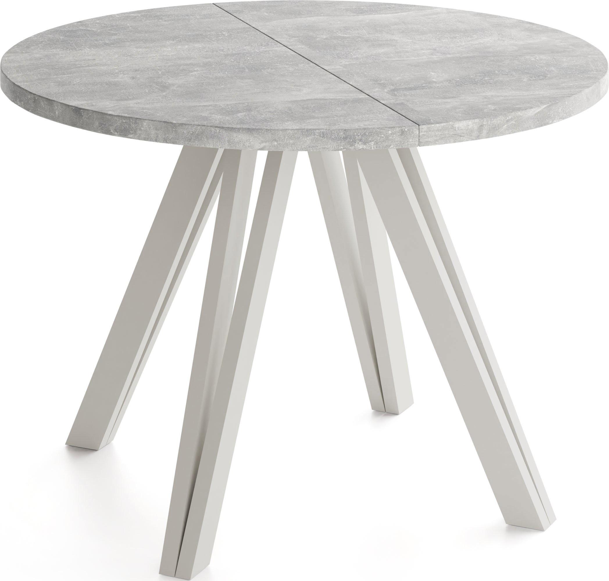 ESSTISCH Ravero runder ausziehbarer, Beton grau 100-140/100/77 cm - Kaschmir/Beige, Holz/Holzwerkstoff (100/140/76.5cm) - WFL GROUP
