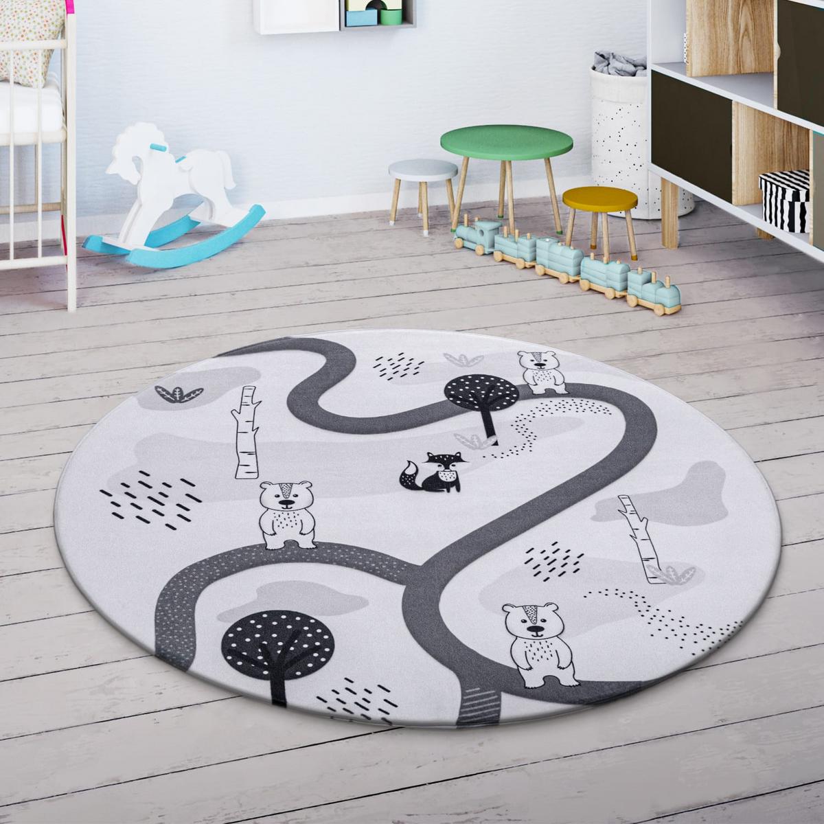 KINDERTEPPICH Waschbar, mit Reise-Motiv, Weiß, Ø 150 cm - Weiß, Textil (150/150cm) - KADIMA DESIGN