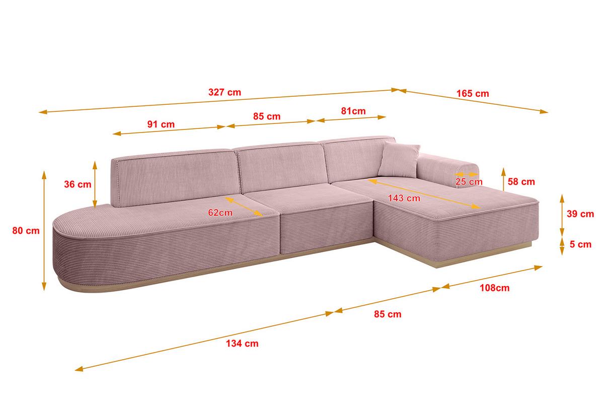 ECKSOFA Ottomane Rechts IREA-L2 - 327x165x80 cm Rosa - Rosa, Holzwerkstoff/Textil (327/165cm) - ALTDECOR