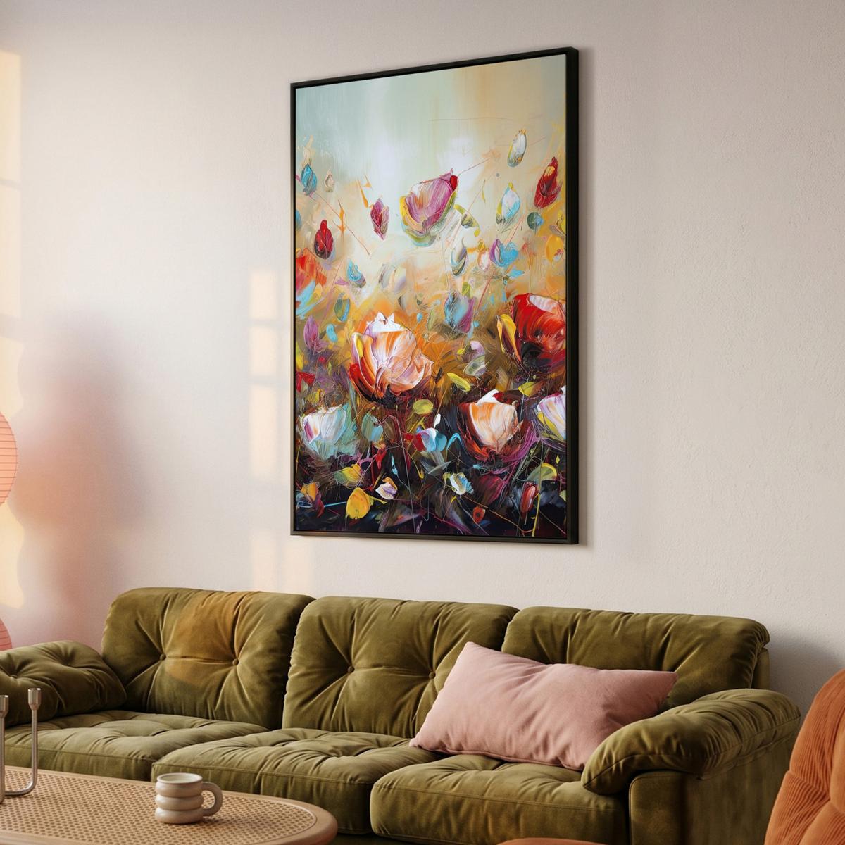 LEINWAND Bilder mit Rahmen - Blumen - Kunst - Natur - Ölgemälde - 100x150 - Multicolor, Textil (100/150cm) - MuchoWow