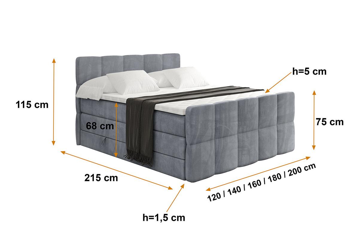 BOXSPRINGBETT mit Matratze und Lattenrost - LIRO-Z KING-120x200 - Grau Casablanca - Grau, Holzwerkstoff (120/200cm) - ALTDECOR