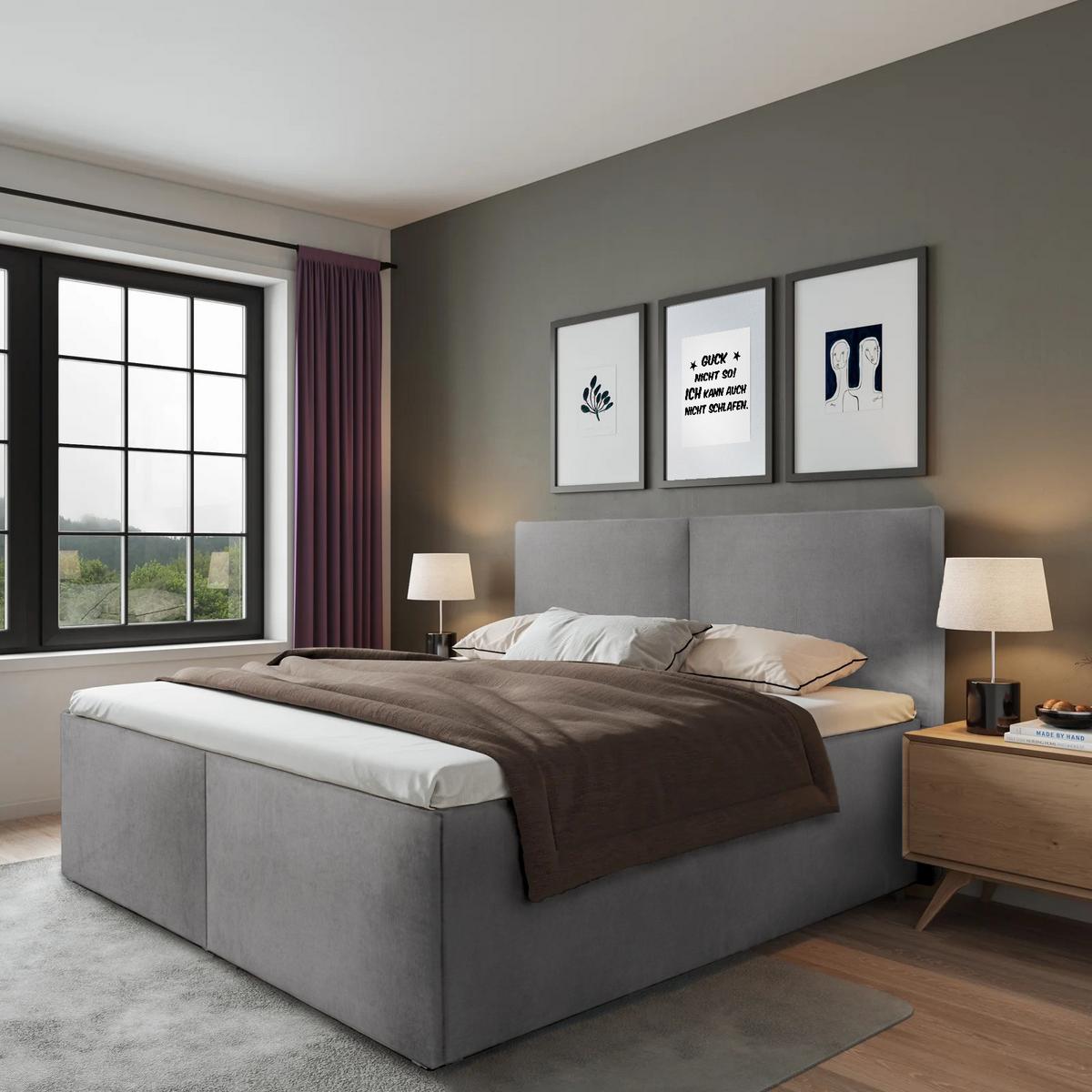 POLSTERBETT Milano Grau 100 x 200 x 32 cm Bettkasten Mit hochwertiger Matratze H3 (bis 120 kg) und Lattenrost - Grau, Holz (100/200cm) - Halmon Schlafkomfort Betten 