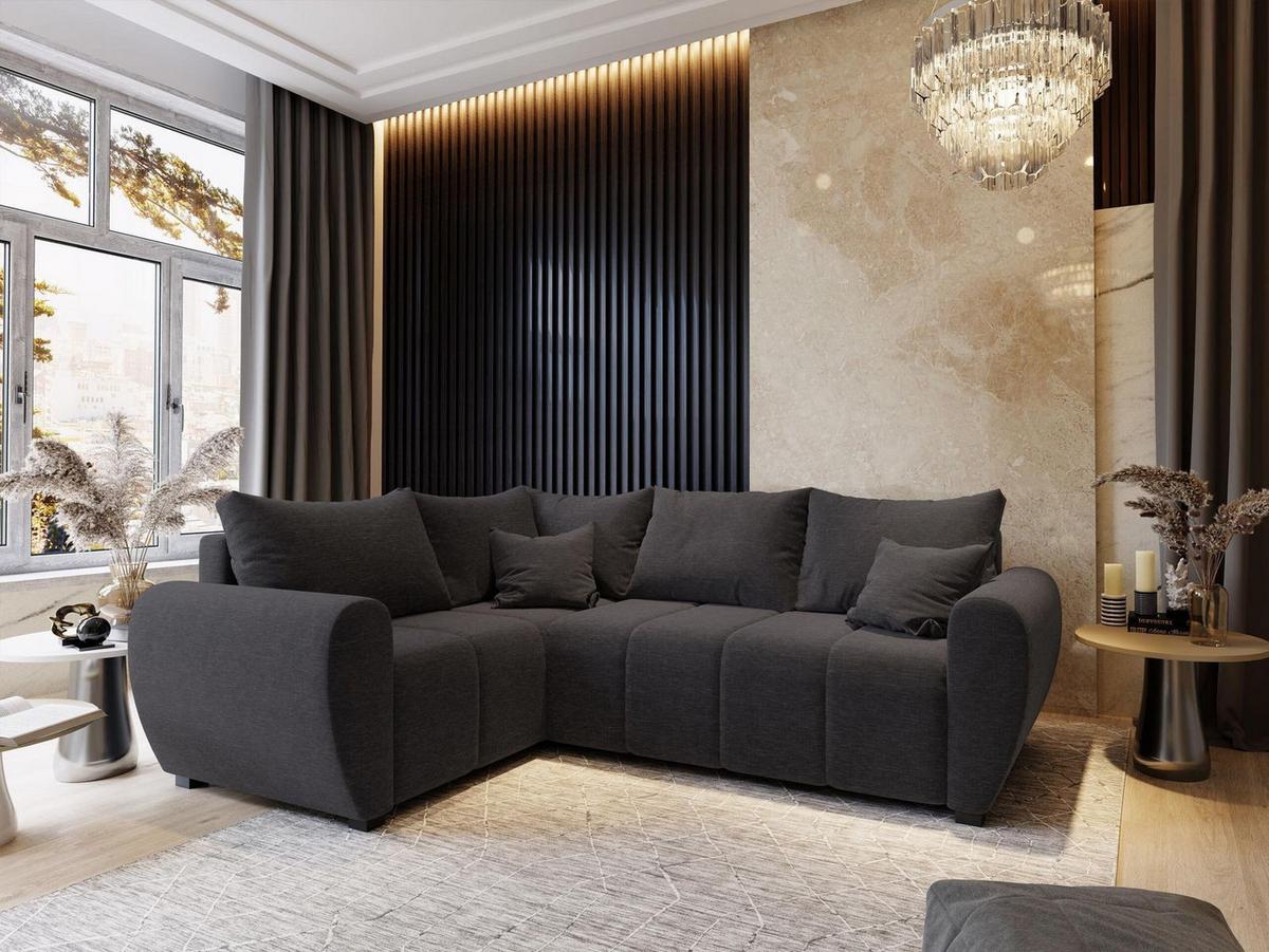 ECKSOFA MADISON L L-S Grau Dünner Stoff mit Schlaffunktion - Schwarz/Grau, Holz/Kunststoff (235/175cm) - MASSENO