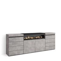 KOMMODE mit Schubladen, Elektrokamin, zementgrau, 214/35/75cm - Grau, Holzwerkstoff (214/75/35cm) - Skraut Home
