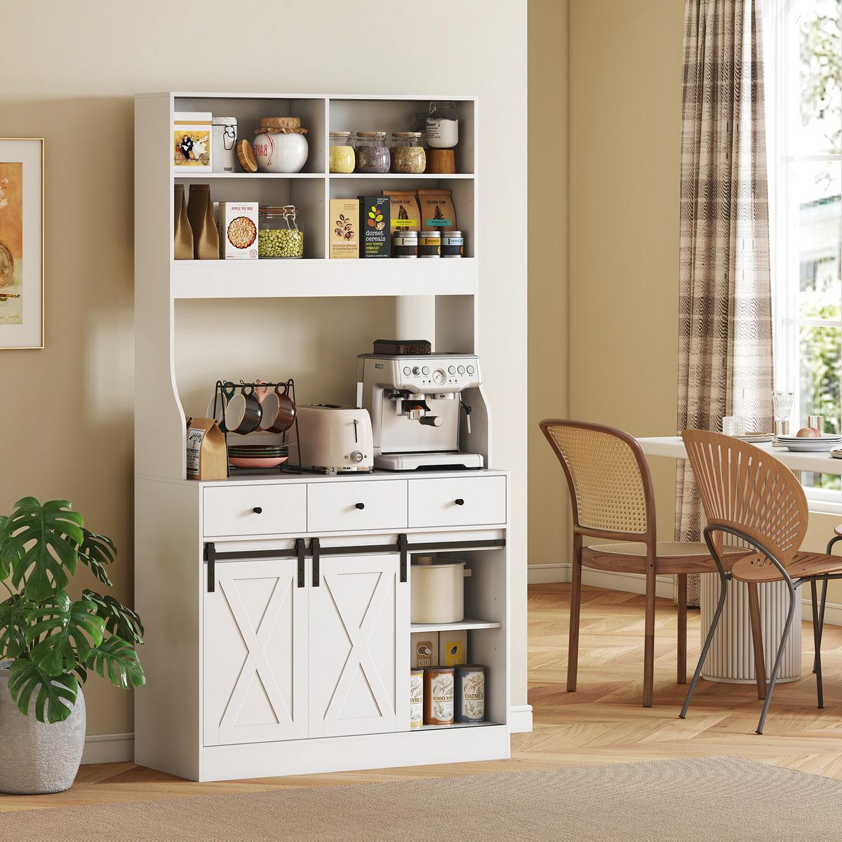 KÜCHENSCHRANK, Hochschrank mit Arbeitsplatte, Buffetschrank mit Schiebtüren - Weiß, Holzwerkstoff (40/180/93.5cm) - HOMCOM
