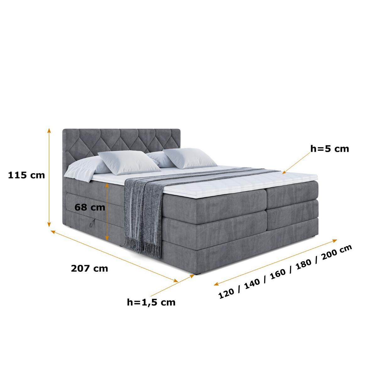 BOXSPRINGBETT CATOR KING - 200x200 - H3/H4 - Dunkelgrau - Dunkelgrau, Holzwerkstoff (200/200cm) - ALTDECOR