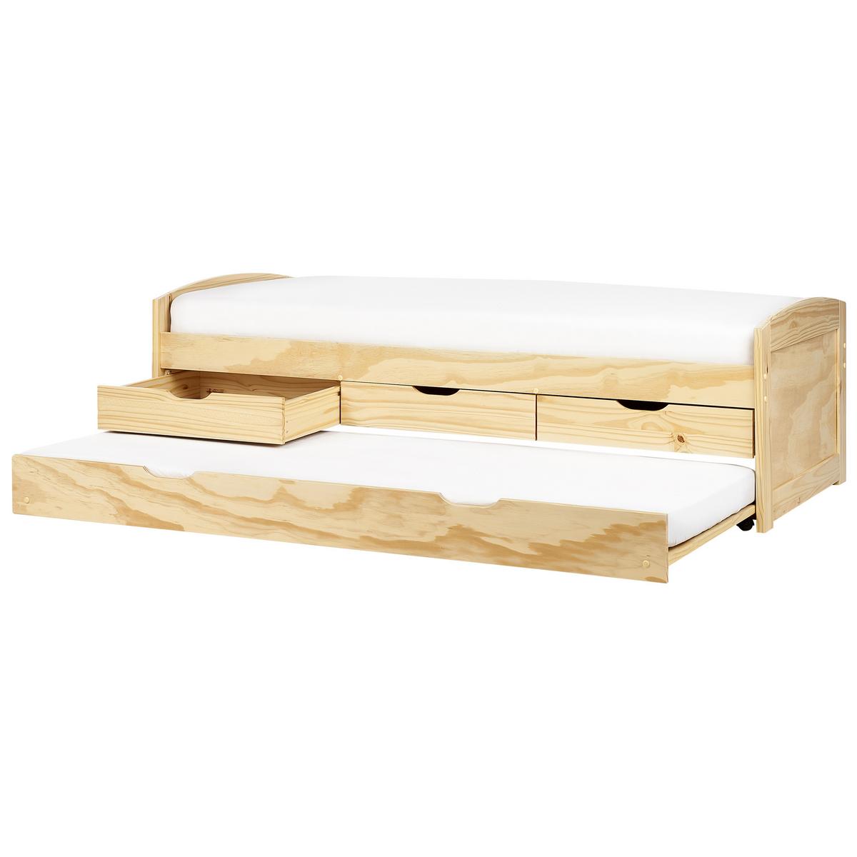 AUSZIEHBETT 90/200 cm Heller Holzfarbton Petiville - Hellbraun, Holz (90/200cm) - Beliani