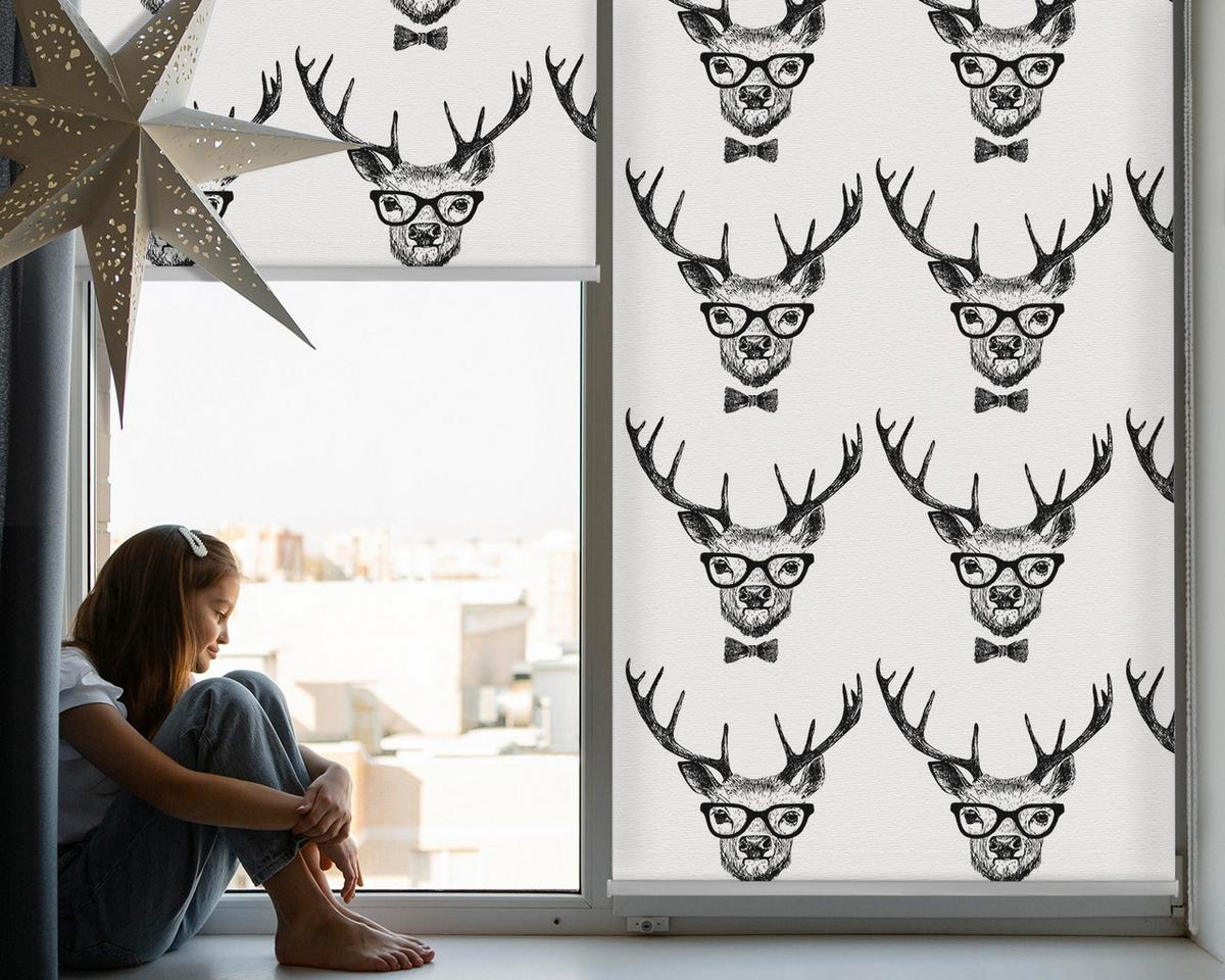 INNENROLLO - Fensterrollo - Rollo - 150x180 cm - Rentier mit Brille - Grau, Kunststoff (150/180/0.5cm) - TULUP