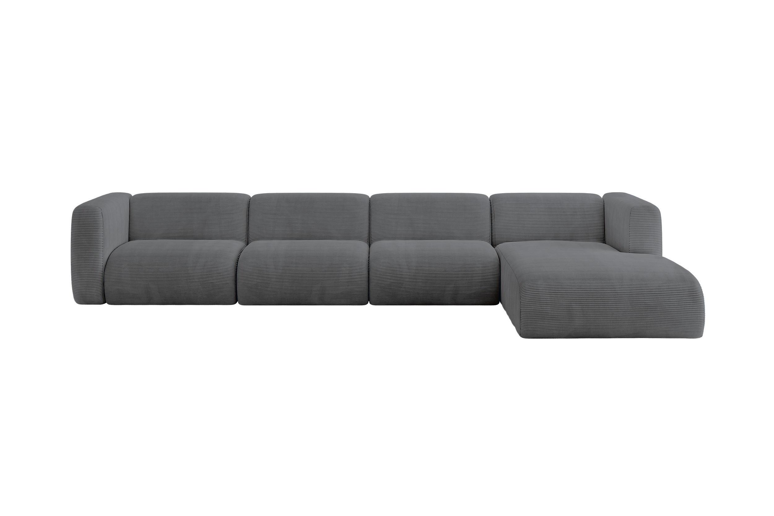 ECKSOFA Ottomane Rechts MIRA-L3 409x179x70 Dunkelgrau Cord - Dunkelgrau/Graphitfarben, Holzwerkstoff/Kunststoff (409/179cm) - ALTDECOR