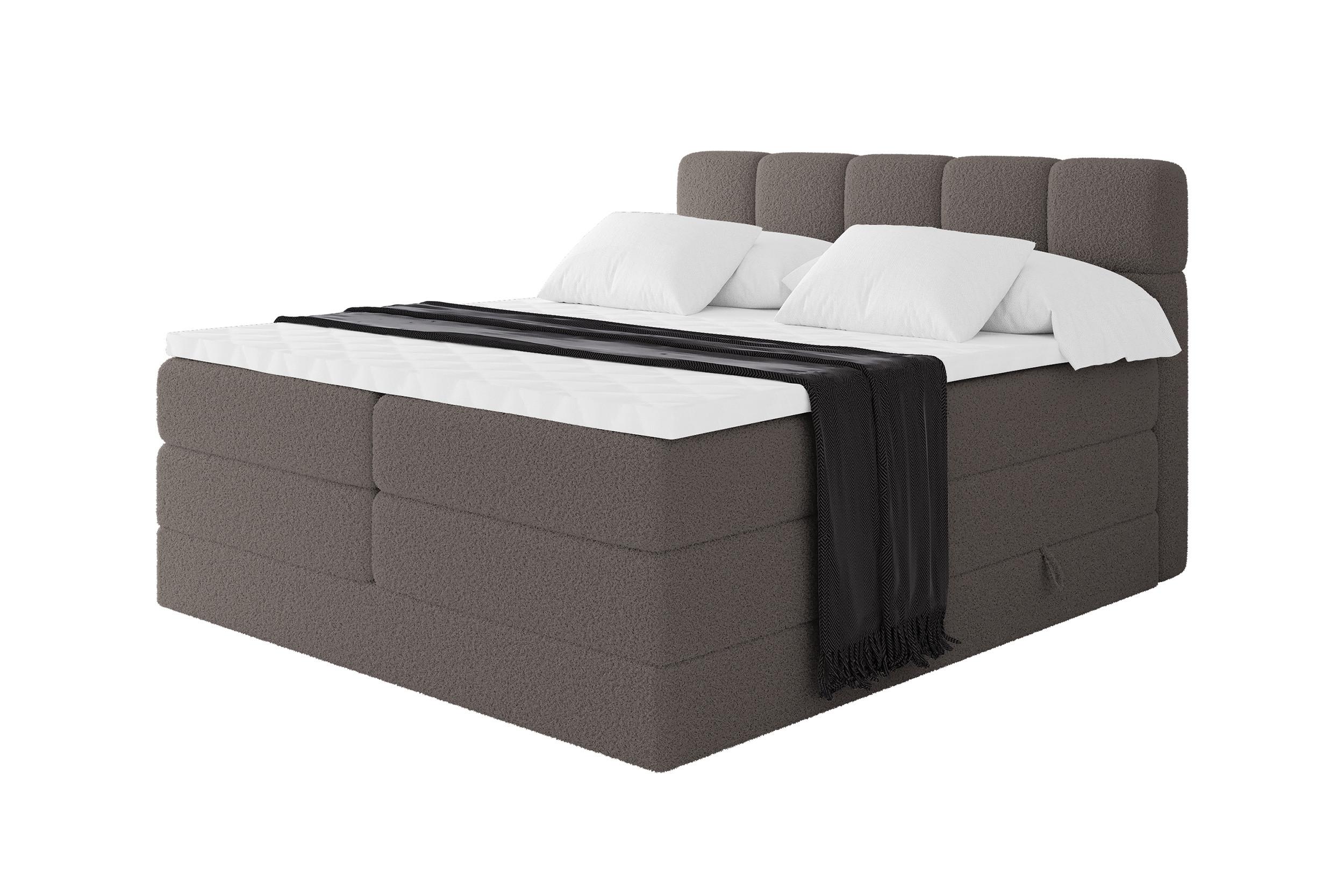 BOXBETT mit Matratze H3/H4 - FAMA KING - 140x200 cm Braun Quelle - Braun, Holzwerkstoff (140/200cm) - ALTDECOR
