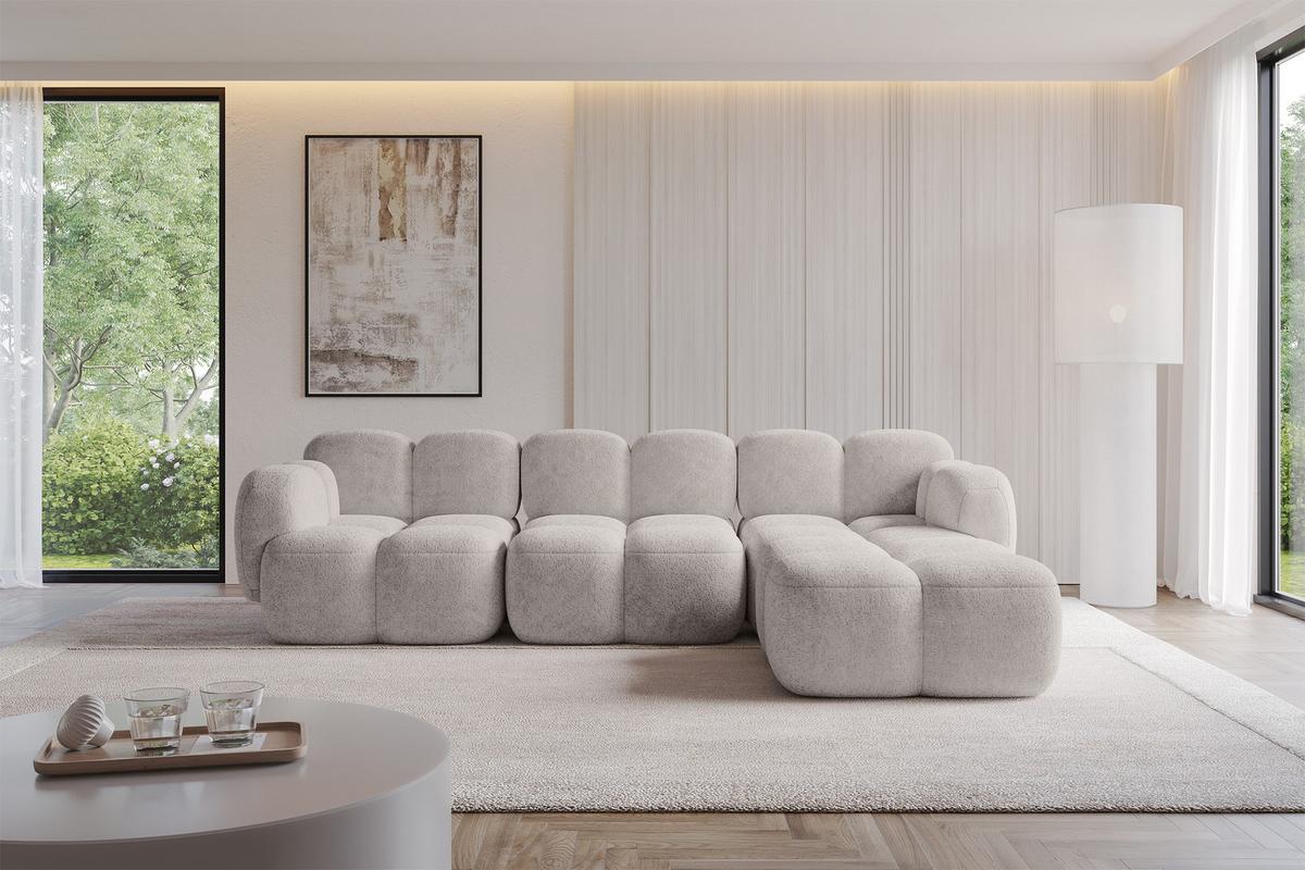 ECKSOFA modulares Sofa Rechts Miko-L2 302x205x75 Hellgrau Velours - Hellgrau/Schwarz, Holzwerkstoff/Kunststoff (302/205cm) - ALTDECOR