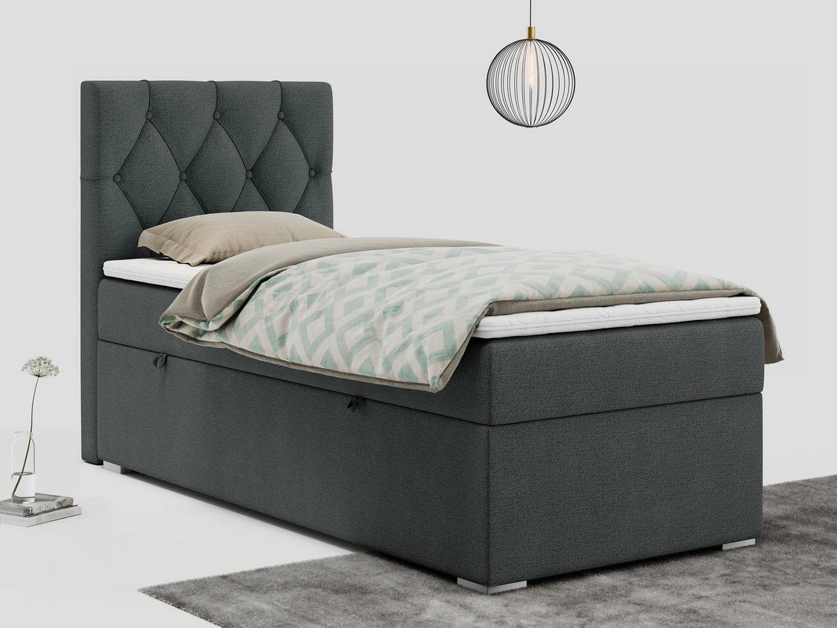 BOXBETT ALDA 90/200 Dunkelgrau Struktur - H3 - Links Seite - Dunkelgrau, Holz/Textil (90/200cm) - MKS
