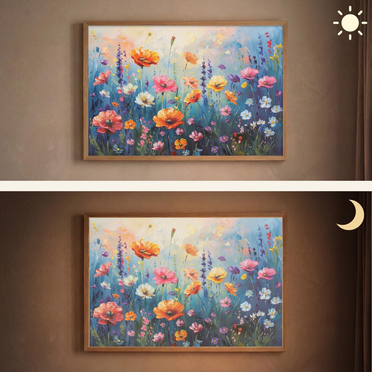 WANDLEUCHTE MIT AKKU Blumen - Natur - Aquarell - Kunst 100x70 cm - Multicolor, Holzwerkstoff (100/70/8cm) - OnlyWow