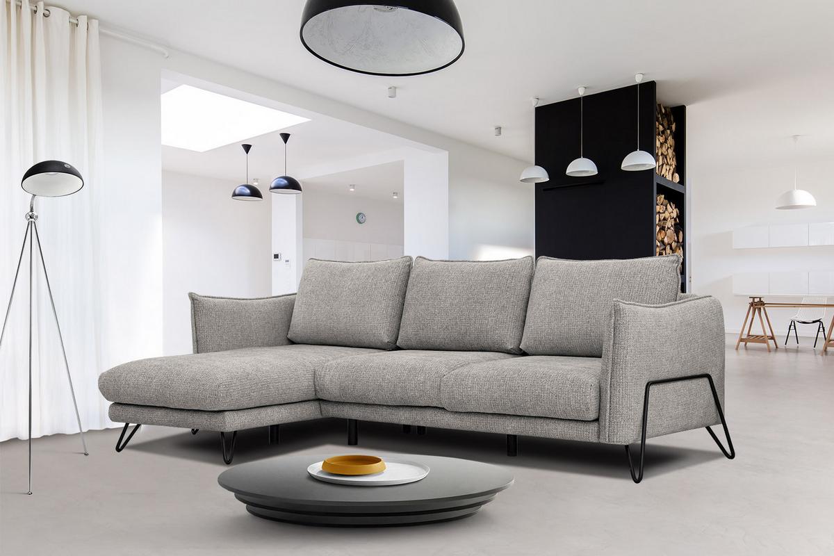 ECKSOFA HOSTEN 4-Sitzer, platinfarben - Platinfarben/Schwarz, Holzwerkstoff/Textil (158/269cm) - Wozimo