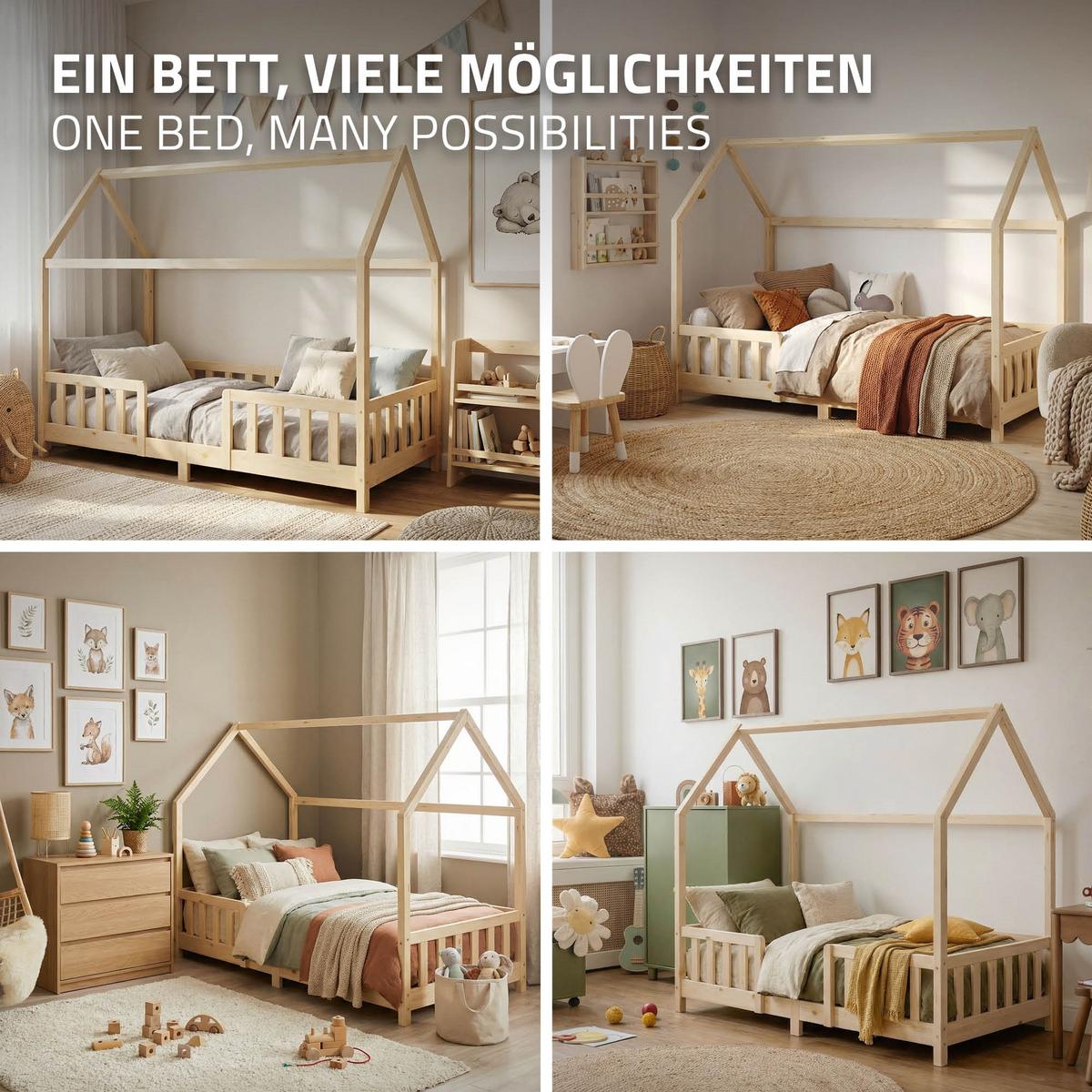 KINDERBETT 90x200 cm mit Rausfallschutz Natur aus Kiefernholz - Naturfarben, Holz (90/200cm) - ML-DESIGN