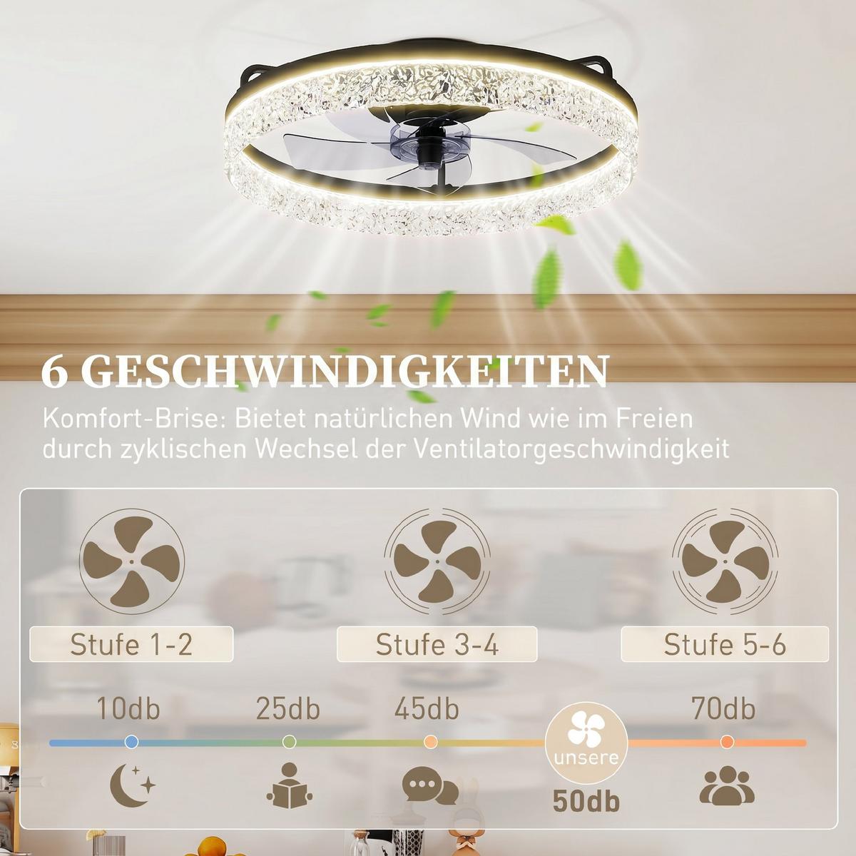 DECKENVENTILATOR-MIT-BELEUCHTUNG Stahl Schwarz - Schwarz, Metall (50/50/14cm) - HOMCOM