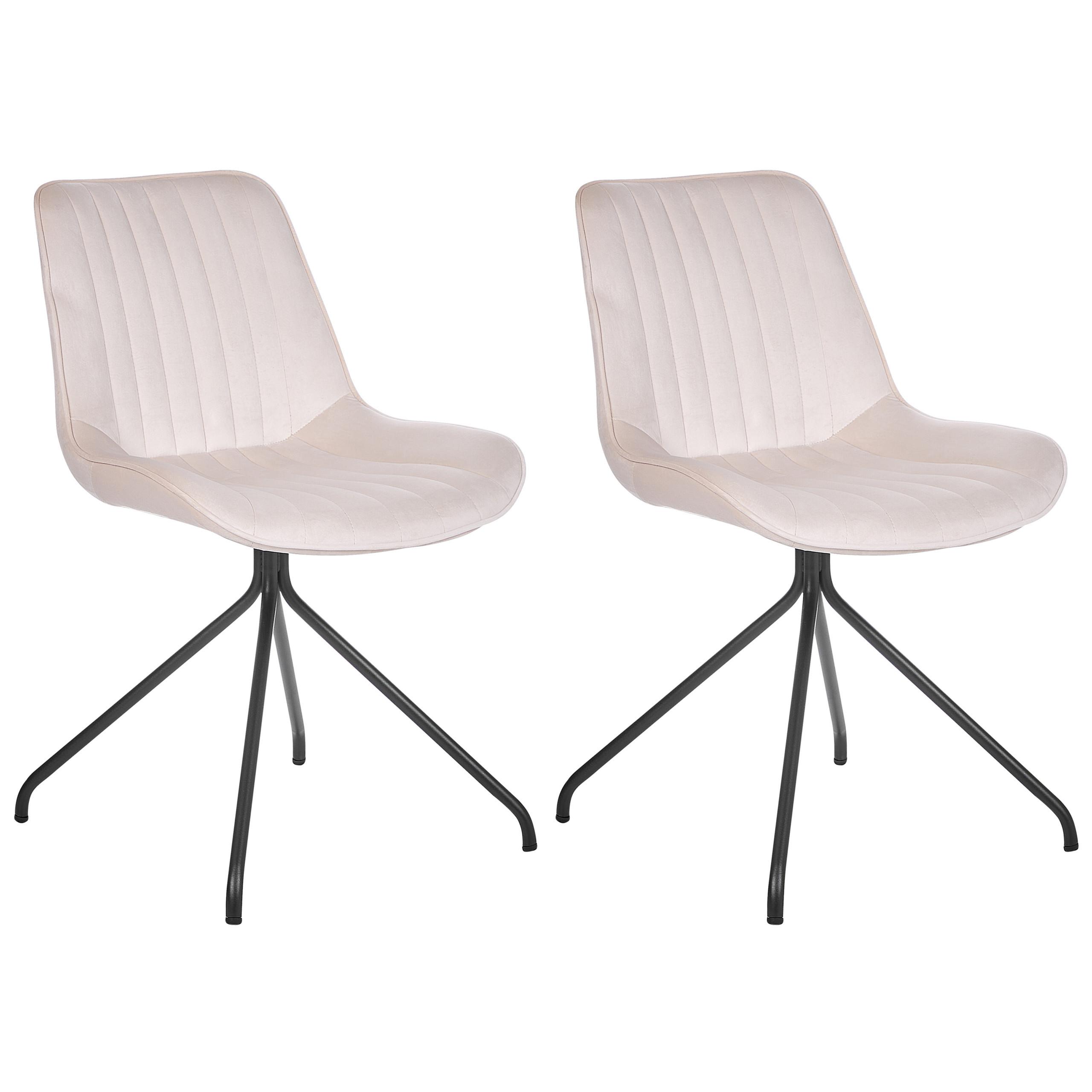 ESSZIMMERSTUHL 2er-Set Samtstoff Beige Navasota - Beige, Textil/Metall (47/83/62cm) - Beliani