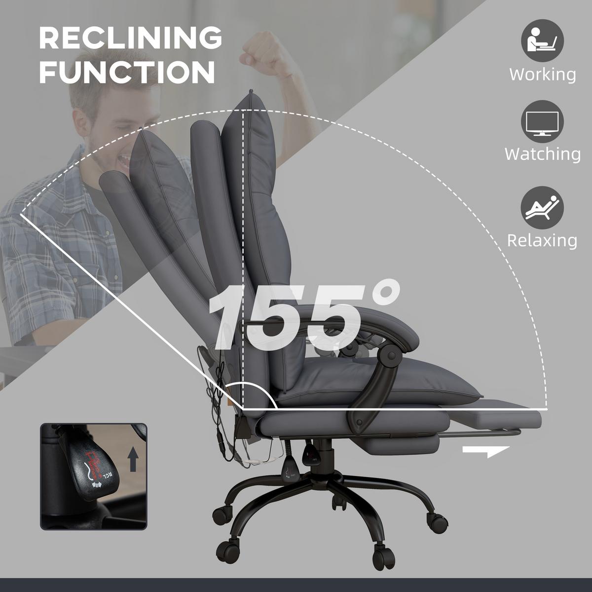 MASSAGE-BÜROSTUHL, Polyester, Schaumstoff, MDF, Stahl, Dunkelgrau - Dunkelgrau, Kunststoff (74/121.5/66cm) - Vinsetto