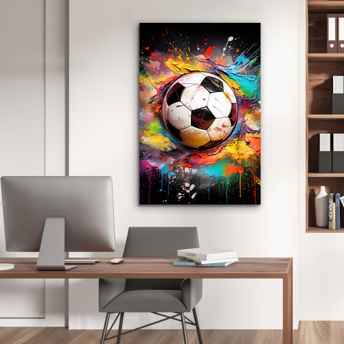 METALLBILD Fußball - Farbe - Farben - Schwarz - Weiß 80x120 cm - Weiß, Metall (80/120cm) - MuchoWow