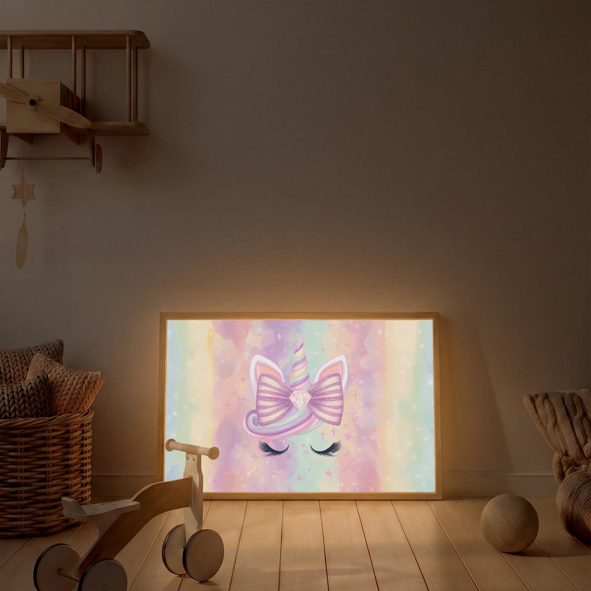 NACHTTISCHLAMPE MIT AKKU Einhorn - Glitzer - Regenbogen - Pastell 90x60 cm - Hellrosa, Holzwerkstoff (8/90/60cm) - OnlyWow