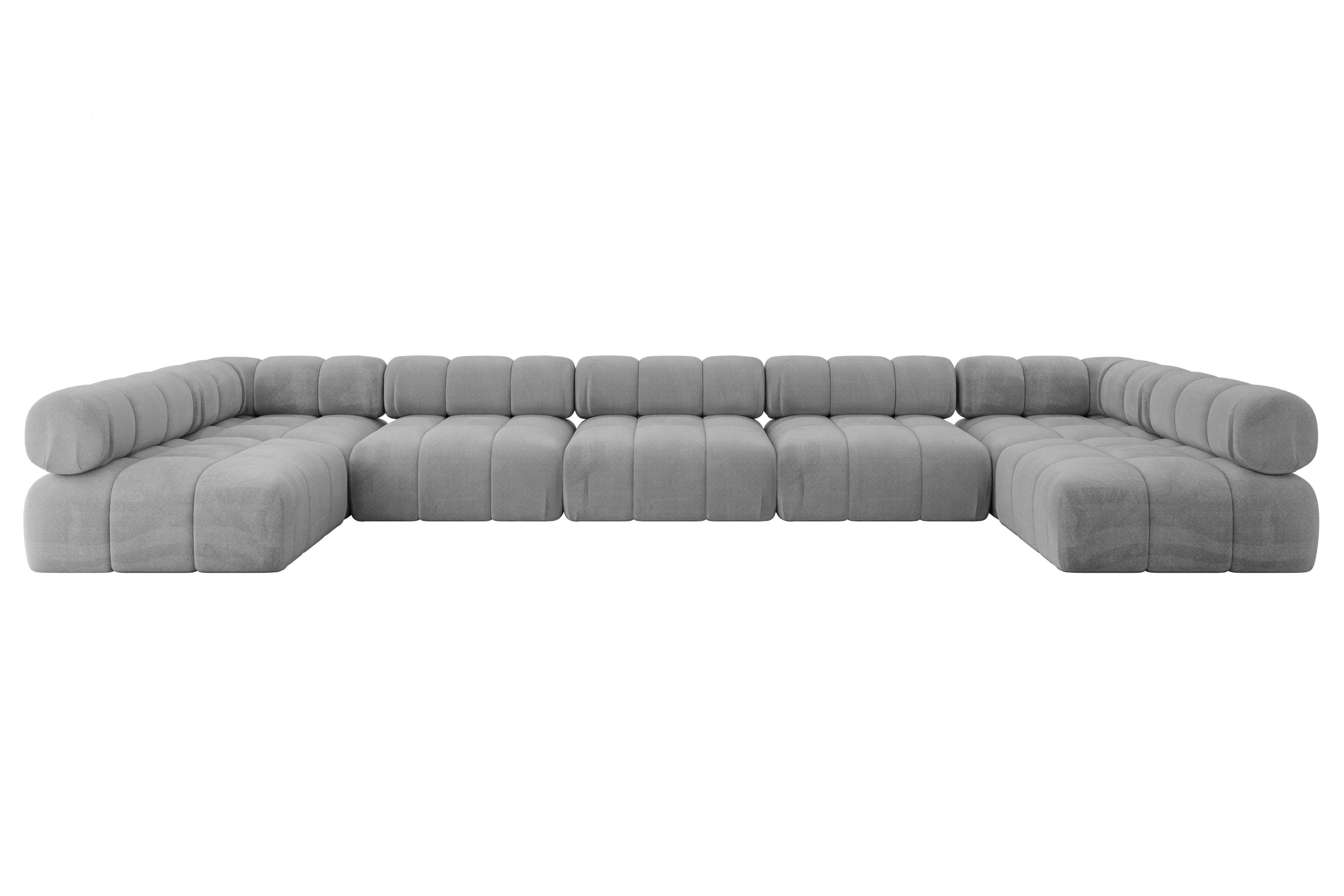 WOHNLANDSCHAFT modulares Sofa Garvo-U3 - 475x190x70 cm Hellgrau Velours - Hellgrau/Grau, Holzwerkstoff/Textil (475/70/190cm) - ALTDECOR