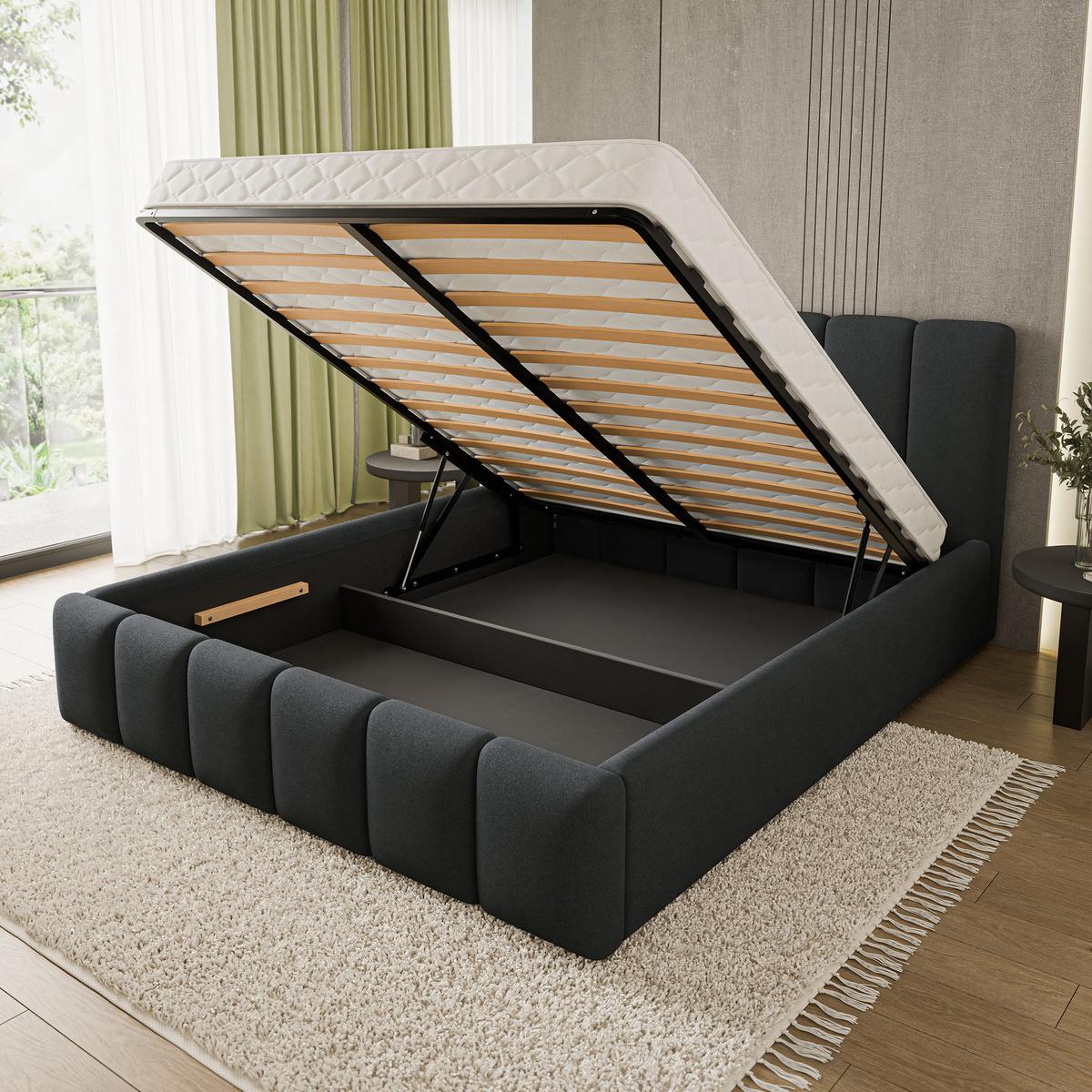 POLSTERBETT ATTORA SR 200x200 cm mit Bettkästen - Schwarz - Schwarz, Holz (200/200cm) - MASSENO