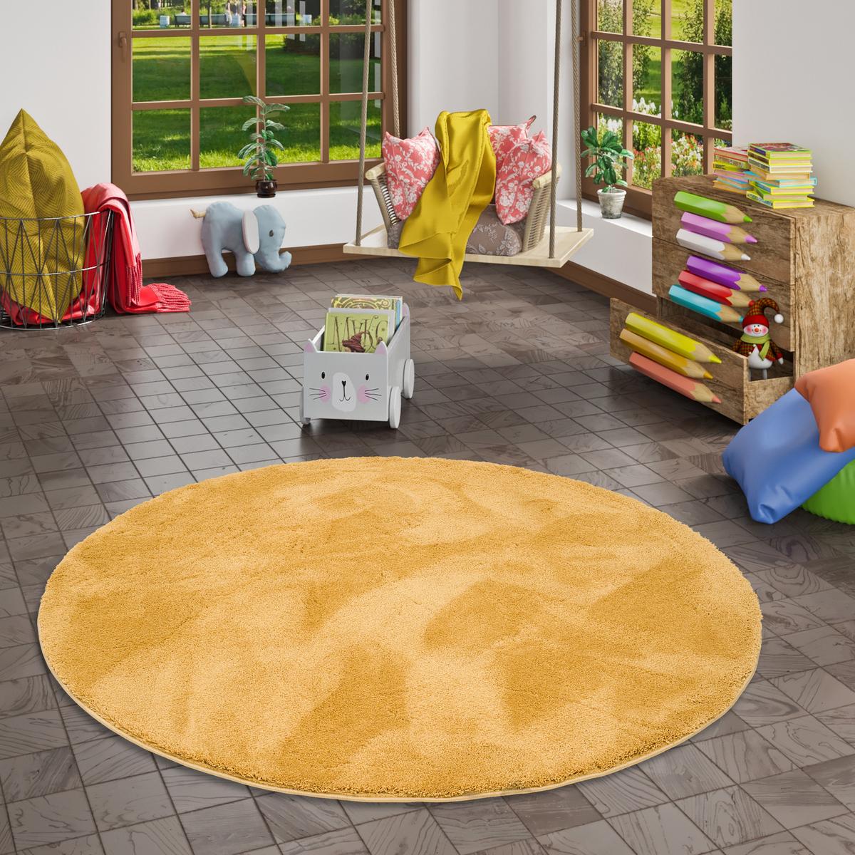 SUPER SOFT KINDER HOCHFLOR TEPPICH SILKY KIDS RUND - Goldfarben, Textil (120/120cm) - Pergamon