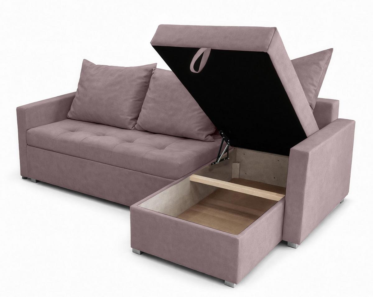 ECKSOFA Universelle L Form Elif Rosa 220/140/85 cm stilvolle mit Schlaffunktion - Silberfarben/Rosa, Kunststoff/Textil (220/140cm) - AX Living