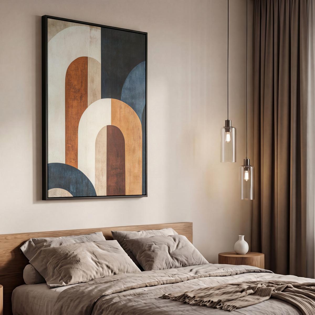 LEINWAND Bilder mit Rahmen - Abstrakt - Formen - Dunkelblau - 60x90 - Cognac, Textil (60/90cm) - MuchoWow