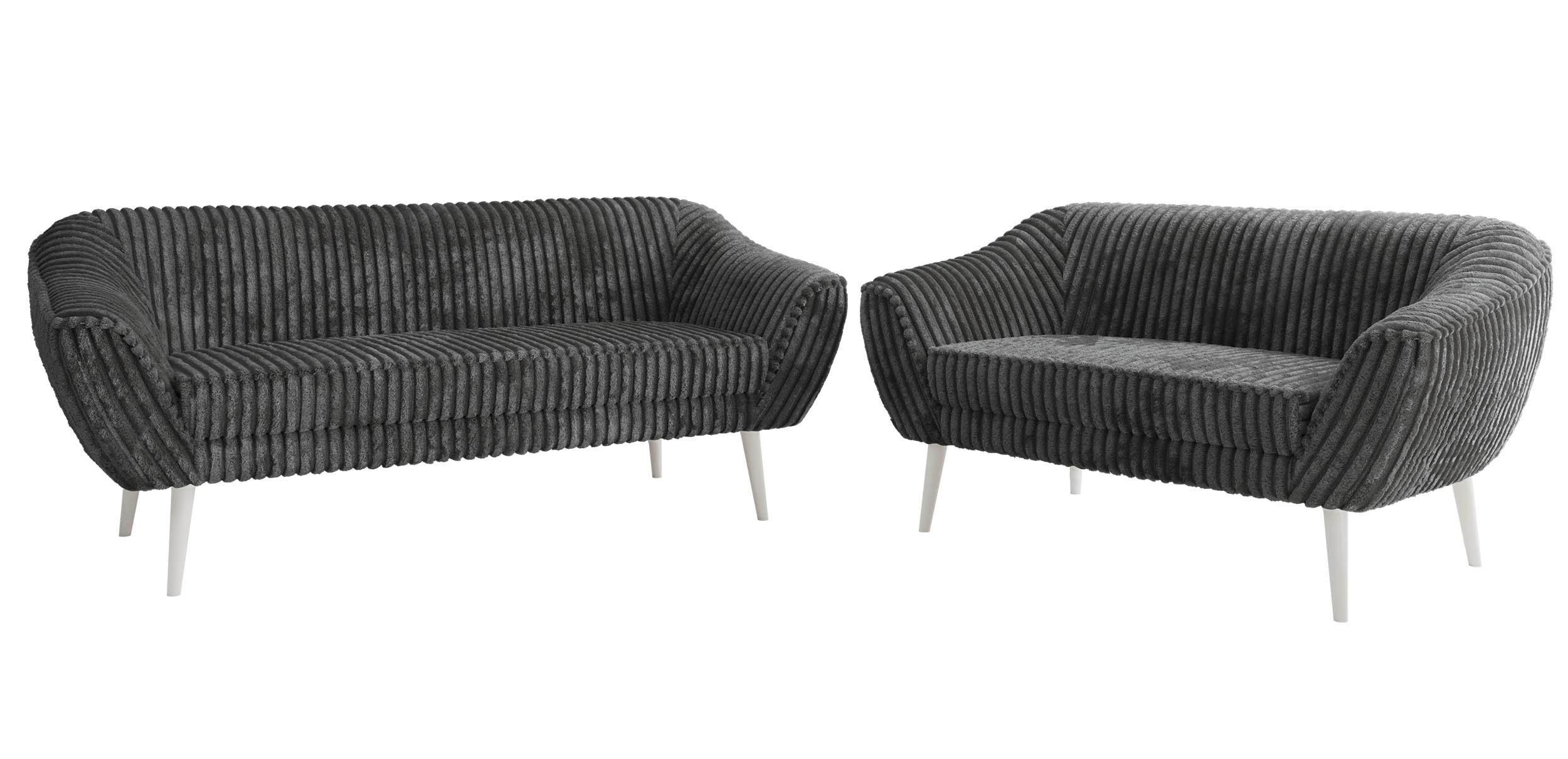 SITZGARNITUR PIRS 3+2 - Grau Cord - Weiße Beine - Weiß/Grau, Holzwerkstoff/Textil (180/75/74cm) - MKS
