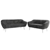 SITZGARNITUR PIRS 3+2 - Grau Cord - Weiße Beine - Weiß/Grau, Holzwerkstoff/Textil (180/75/74cm) - MKS