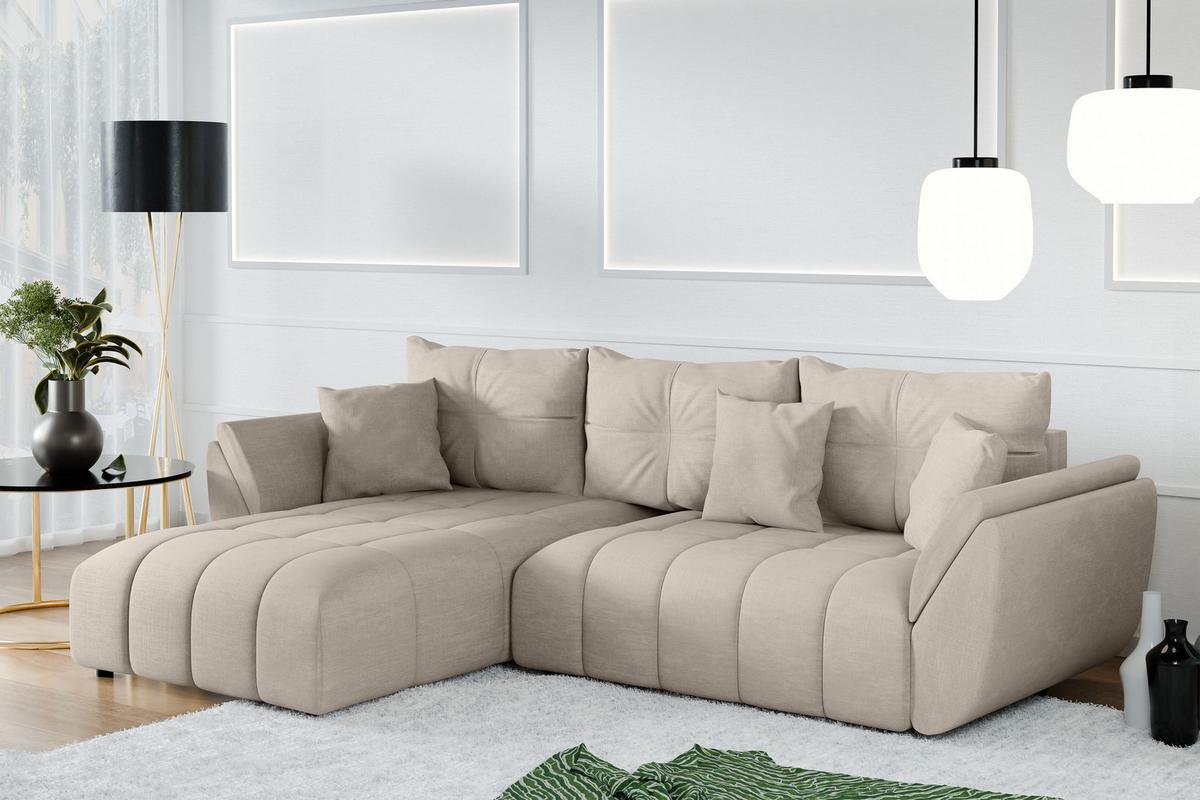 ECKSOFA L Form Verciani Hellbraun 280/190/91 cm mit Schlaffunktion - Schwarz/Bronzefarben, Kunststoff/Textil (280/190cm) - AX Living
