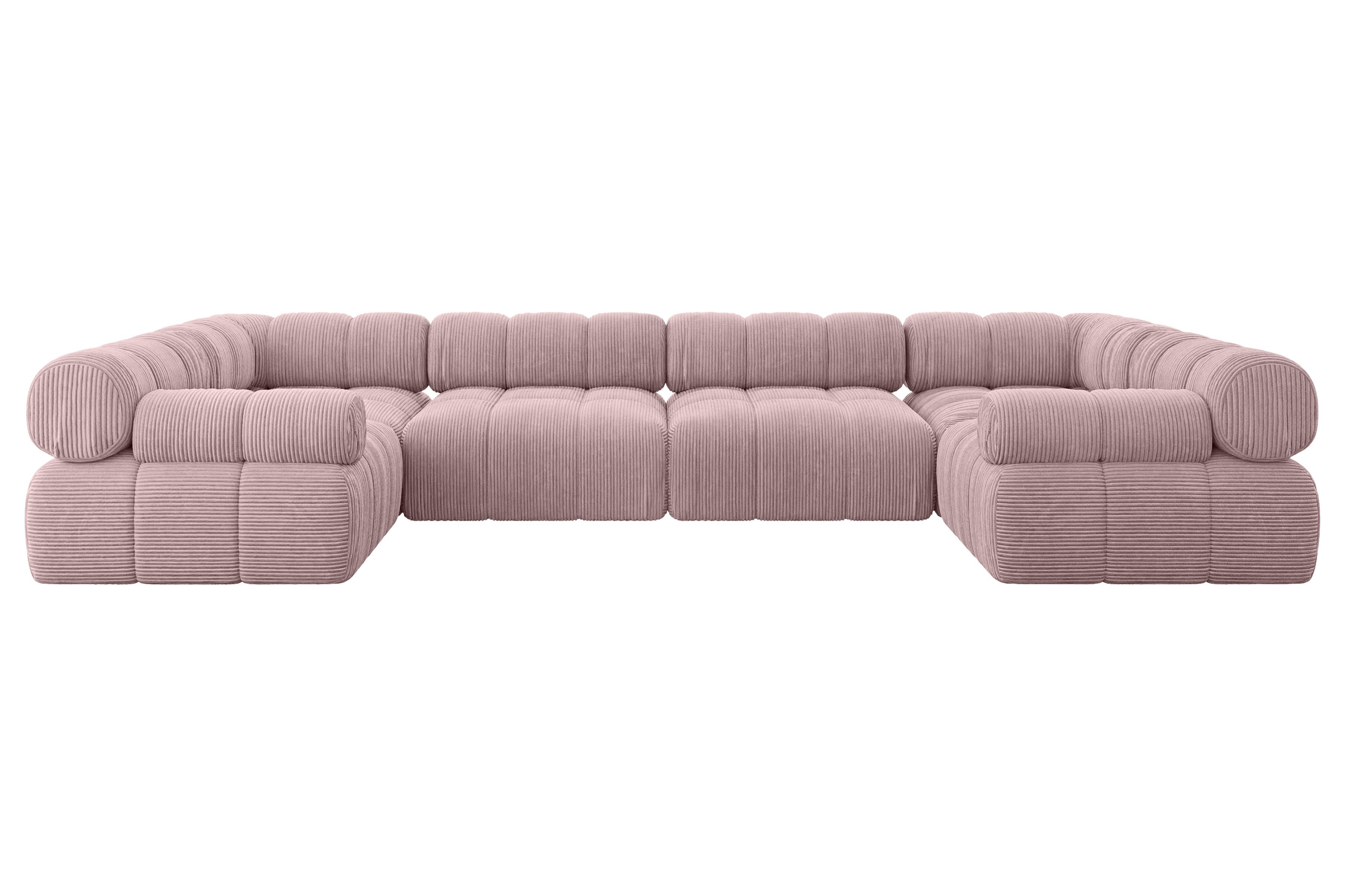 WOHNLANDSCHAFT modulares Sofa Birno-U2 - 380x190x70 cm Rosa Cord - Rosa, Holzwerkstoff/Textil (380/70/190cm) - ALTDECOR