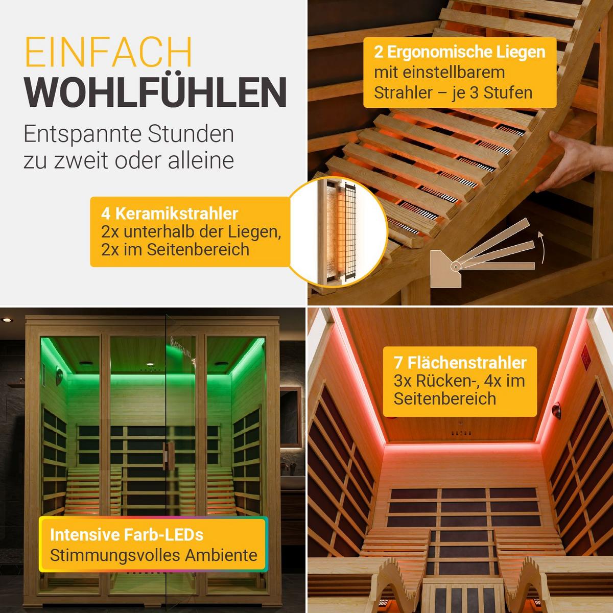 INFRAROTKABINE Billund mit Dual-Heizsystem & Hemlockholz - Naturfarben, Holz (170/190/190cm) - Artsauna