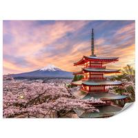 FOTOTAPETE für Wohnzimmer Japanische Pagode Frühling Sonnenuntergang 300x210 - Rot/Violett, Papier (300/210cm) - Muralo