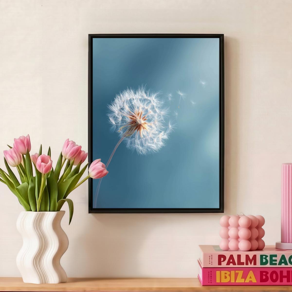 LEINWAND Bilder mit Rahmen - Löwenzahn - Wind - Blau - 30x40 - Blaugrau, Textil (30/40cm) - MuchoWow