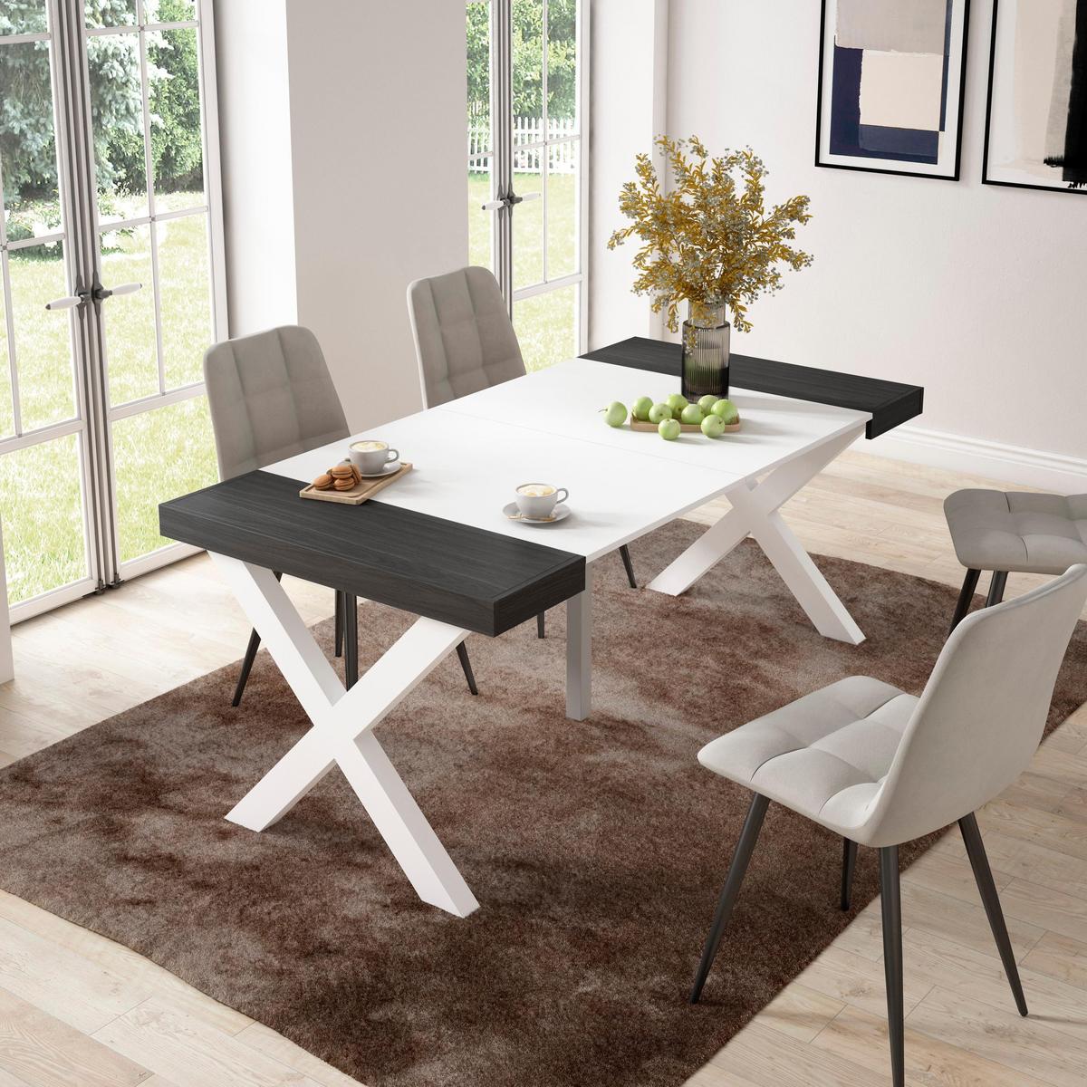 KONSOLENTISCH ausziehbar 58 bis 180cm, für 8 Gäste, weiß schwarz, 90/58/73cm - Multicolor/Schwarz, Holzwerkstoff (90/180/73cm) - Skraut Home