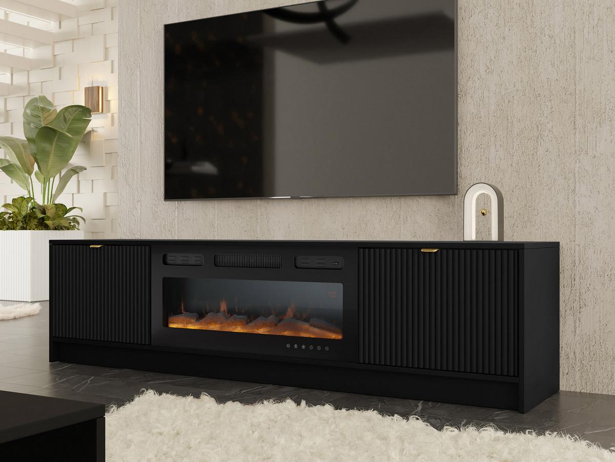 TV-LOWBOARD Tireno EF mit Elektrische Kamin - Goldfarben/Schwarz, Holzwerkstoff/Metall (182/48/40cm) - MIRJAN24