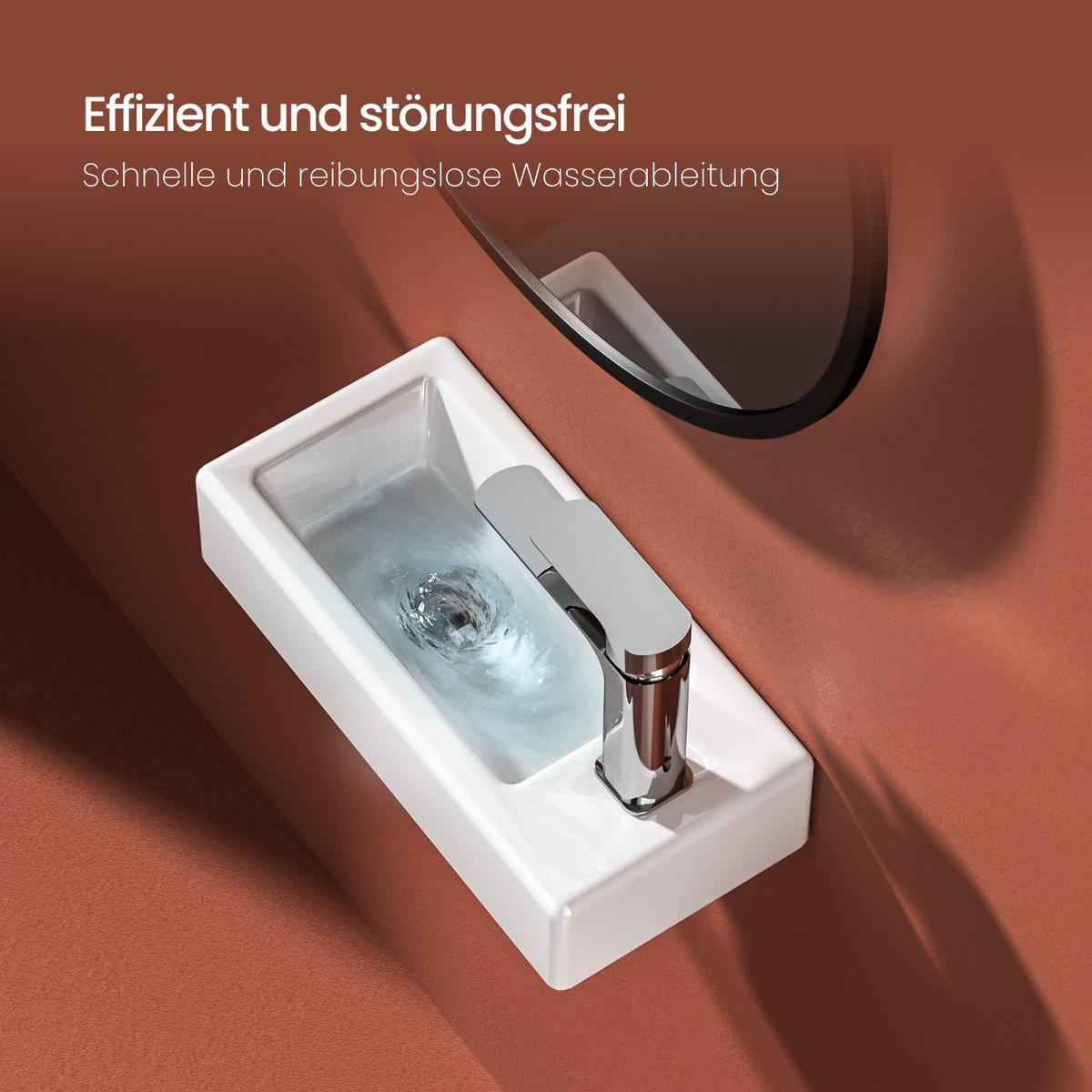 HANDWASCHBECKEN mit Hahnloch rechts Glänzend Weiß 37 / 17,8 / 9,5 cm - Weiß Hochglanz, Keramik (37/9.5/17.8cm) - EMKE