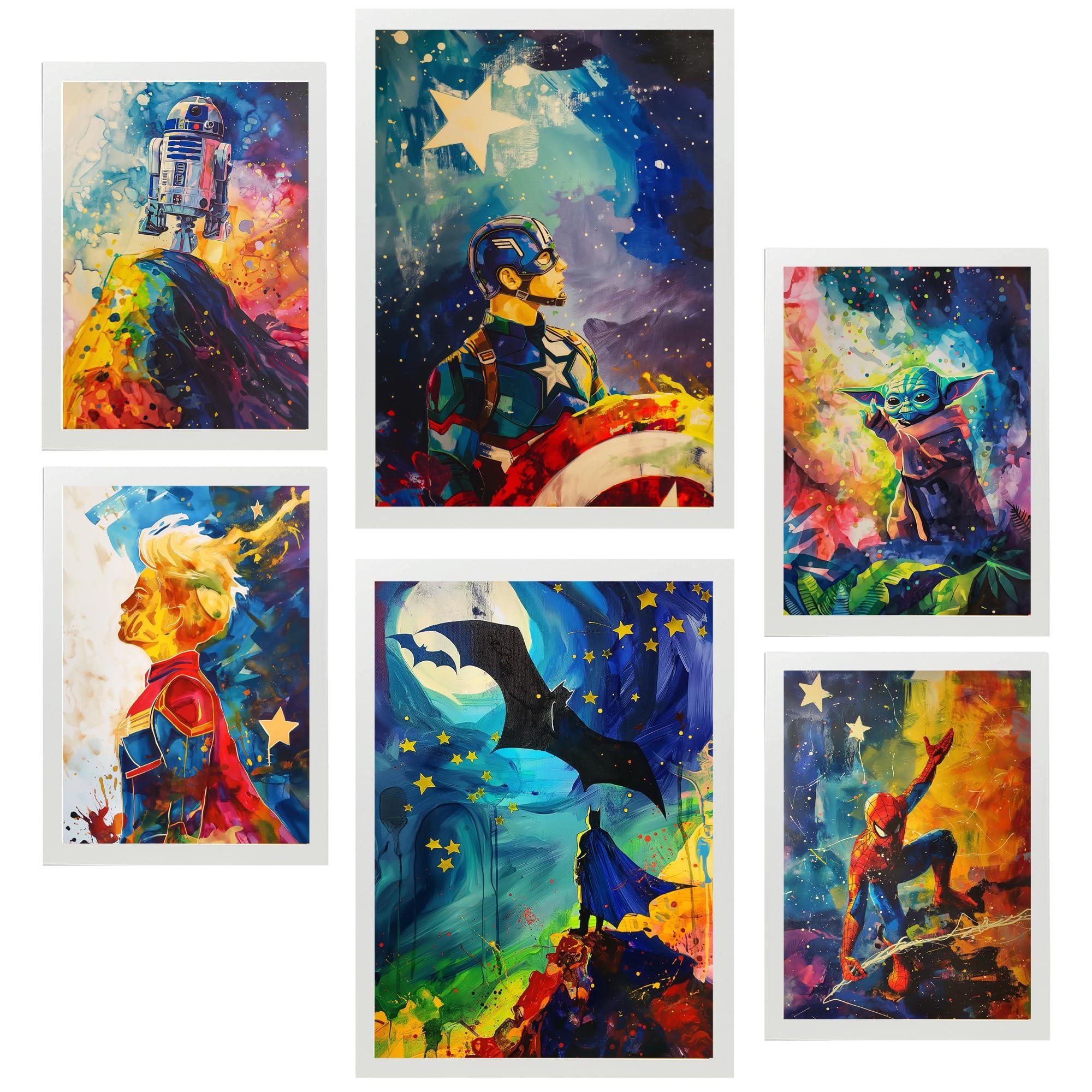 POSTER Set Mit 6 Superhelden A3 & A4 Weißer Rahmen - Weiß, Papier (29/3cm) - Nacnic