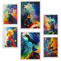 POSTER Set Mit 6 Superhelden A3 & A4 Weißer Rahmen - Weiß, Papier (29/3cm) - Nacnic
