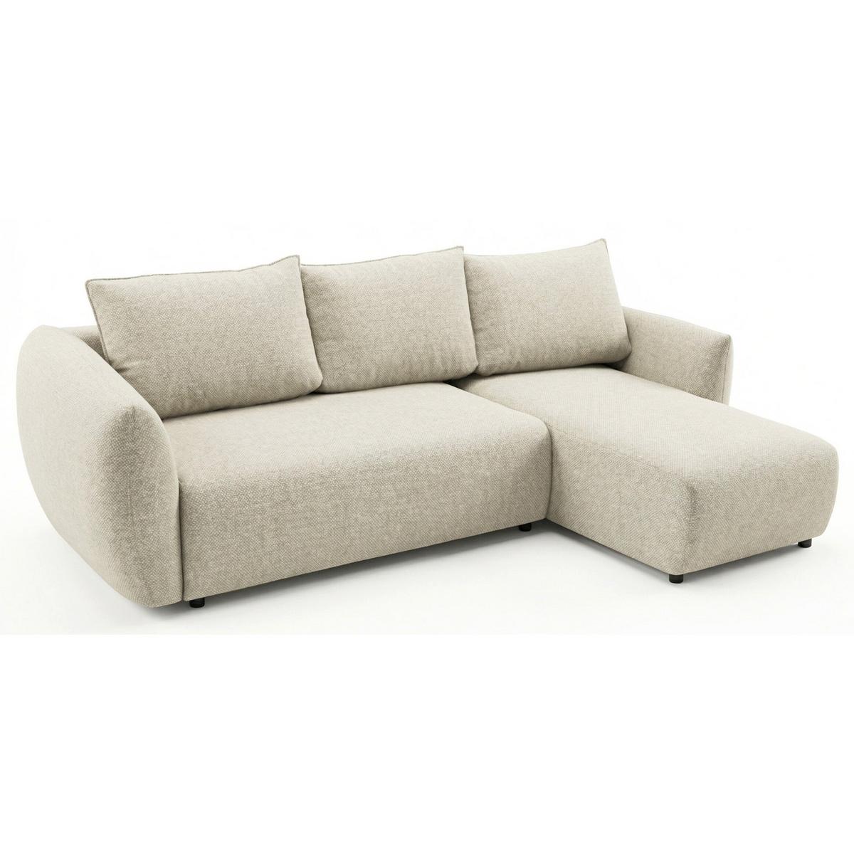 ECKSCHLAFSOFA Zordo HELLBEIGER CHENILLE RECHTS MIT ZWEI BETTKÄSTEN - Ecru/Schwarz, Kunststoff/Textil (170/256cm) - Selsey