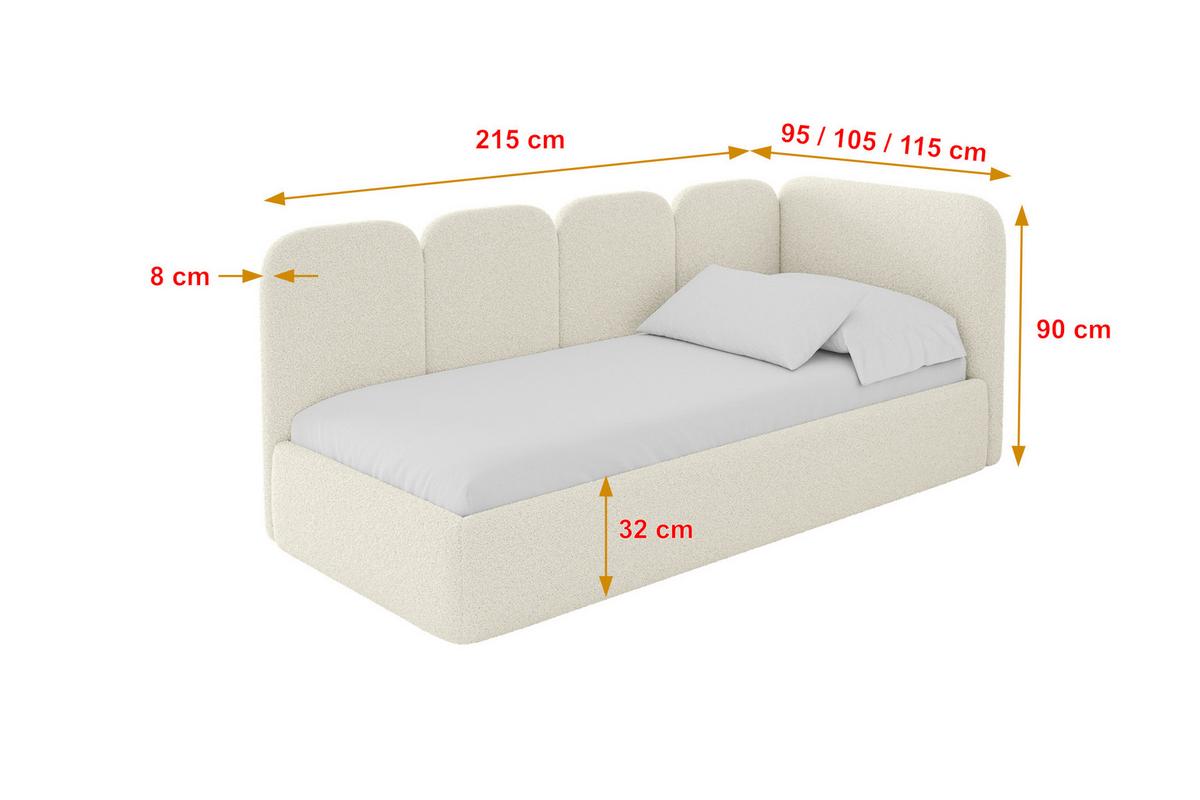 EINZELLBETT Jugendbett mit Bettkasten und Matratze H3/H4, Links - VELY 80x200 Beige - Champagner, Holzwerkstoff/Textil (80/200cm) - ALTDECOR