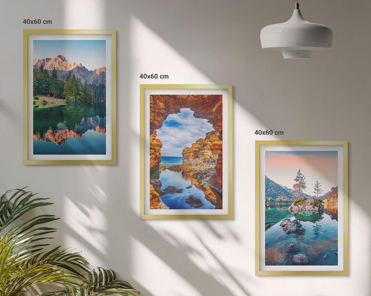 BILDER SET 3er Set - 40x60 cm Goldrahmen - Spiegelungen der Felsen in Bergseen - Goldfarben, Kunststoff (40/60cm) - TULUP