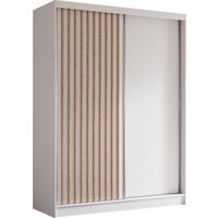 SCHWEBETÜRENSCHRANK Cabinio Weiß Eiche Artisan 160/216/61 cm – Modern, mit Lamellen - Walnussfarben/Weiß, Holzwerkstoff/Kunststoff (160/216.1/61cm) - AX Living
